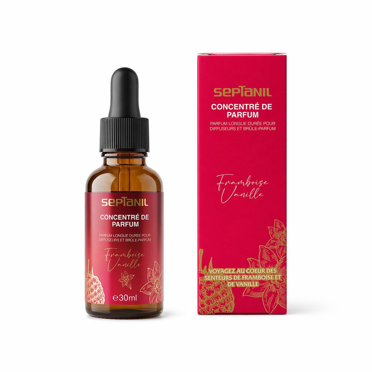 framboise-vanilleconcentre.jpg Septanil Base Fragrance Compte Goutte Vanille Framboise 30ml – Image 1