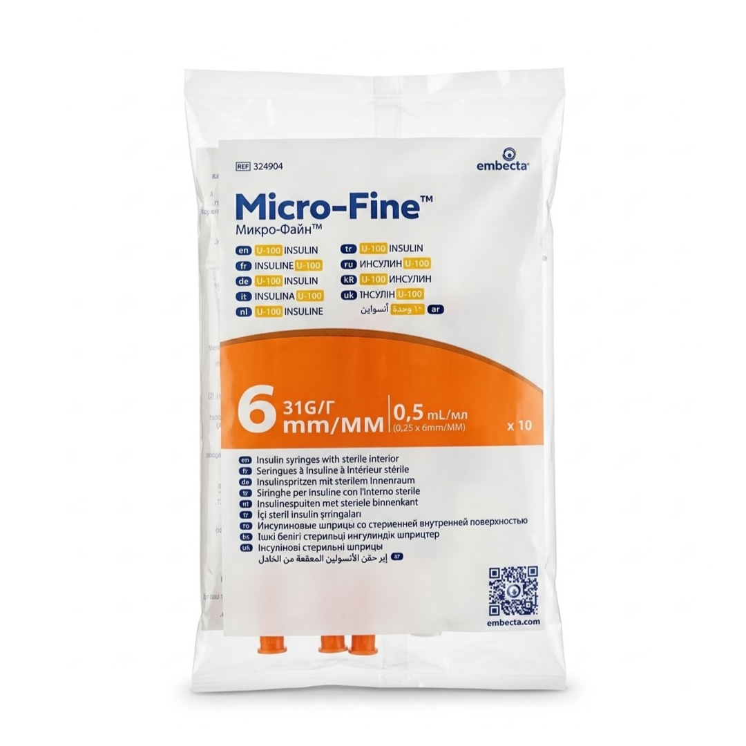 micro-fine.png Embecta Micro-Fine Plus Seringue A insuline 0.5ml Sachets 10pcs – Image 1
