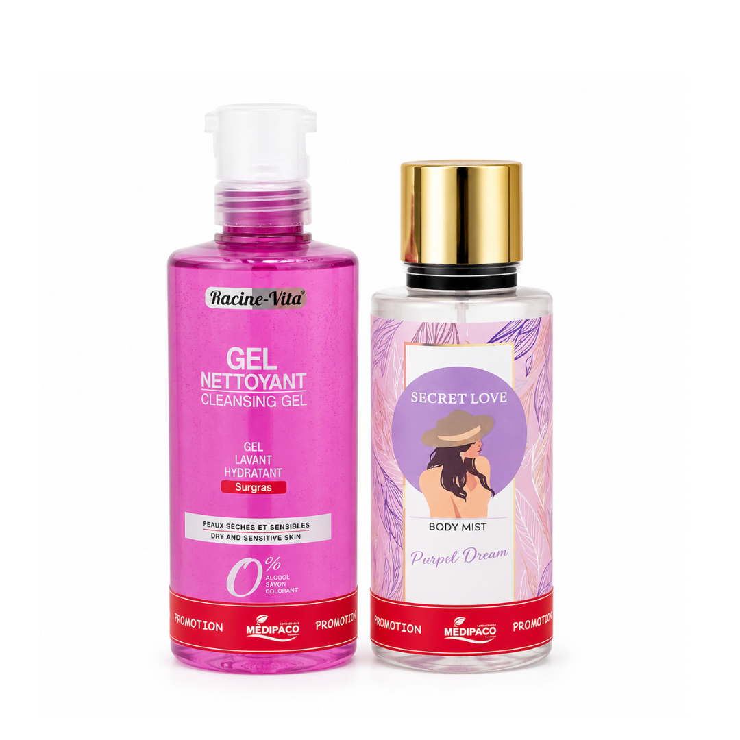 racine-vita-1.png Racine Vita Gel Nettoyant Peaux Sèches 420ml+Secret Love Purple Dream Pack – Image 1