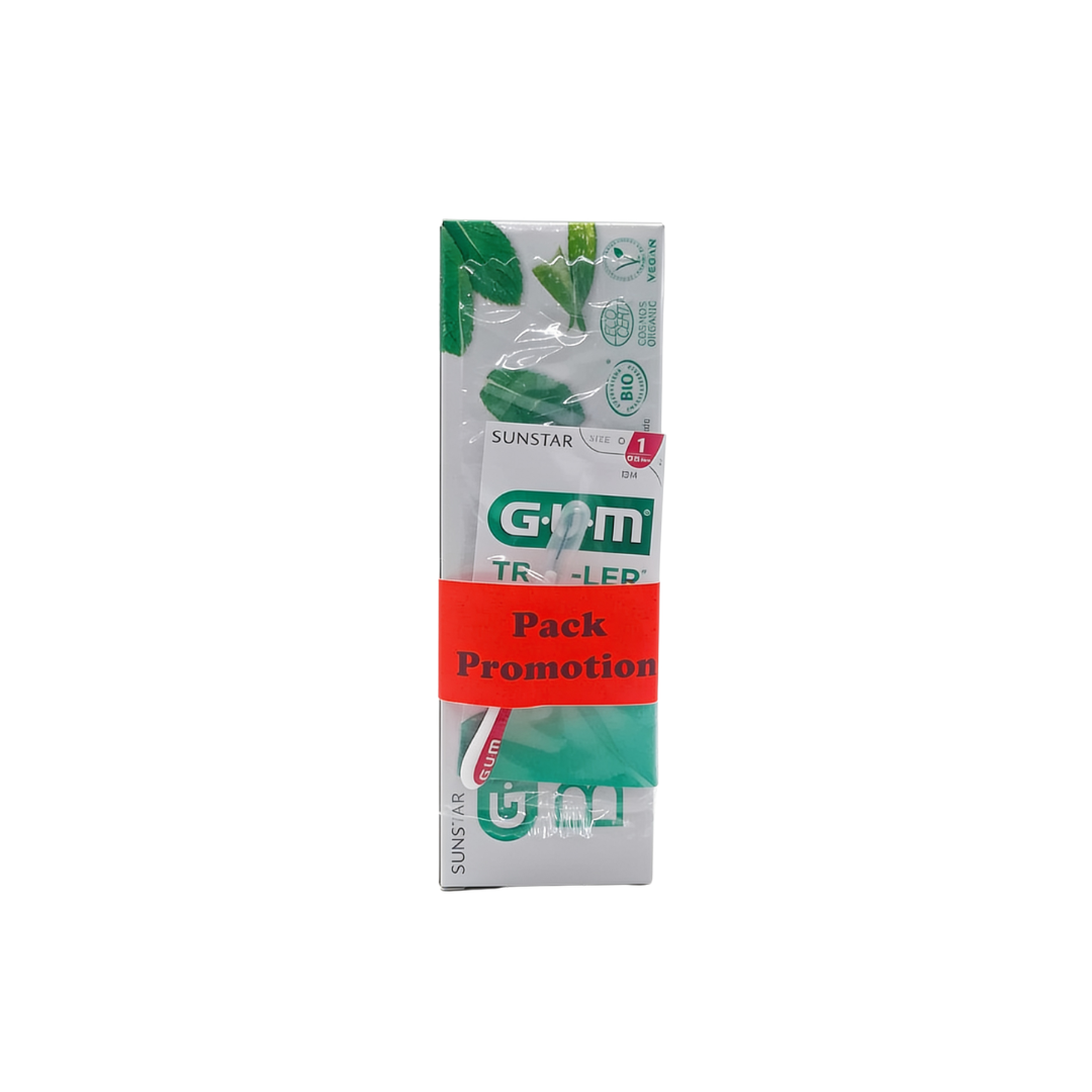 Gum-Dentifrice-Bio-75ml-Brosse-1314-Pack.png Gum Dentifrice Bio 75ml + Brossette mini 1314 Pack – Image 1
