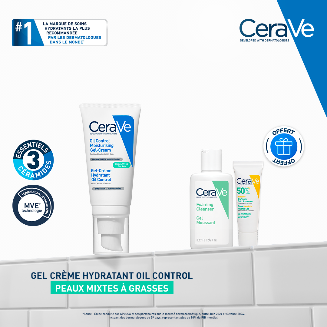 OFFRE-CRV-2.png CeraVe Gel-Crème Hydratant Oil Control + Gel Moussant 20 ml & Fluide Invisible SPF 50+ Mini OFFERTS – Image 1
