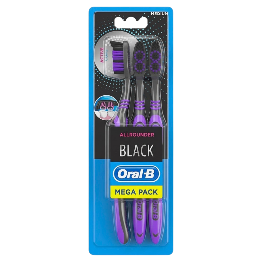 Oral-B-Bad-Allrounder-black-medium-pack.png Oral-B Brosse A Dents Allrounder Black Medium Pack – Image 1