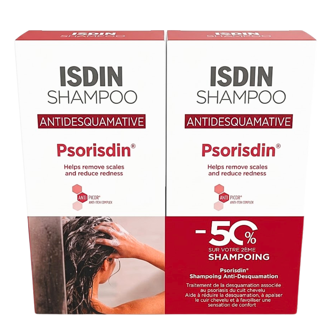 Isdin-shamp-psorisdin-antidesquamatie-2200ml-50-Sur-La-2eme.png Isdin Shampoing Psorisdin Antidesquamatie 2x200ml -50% Sur La 2eme – Image 1