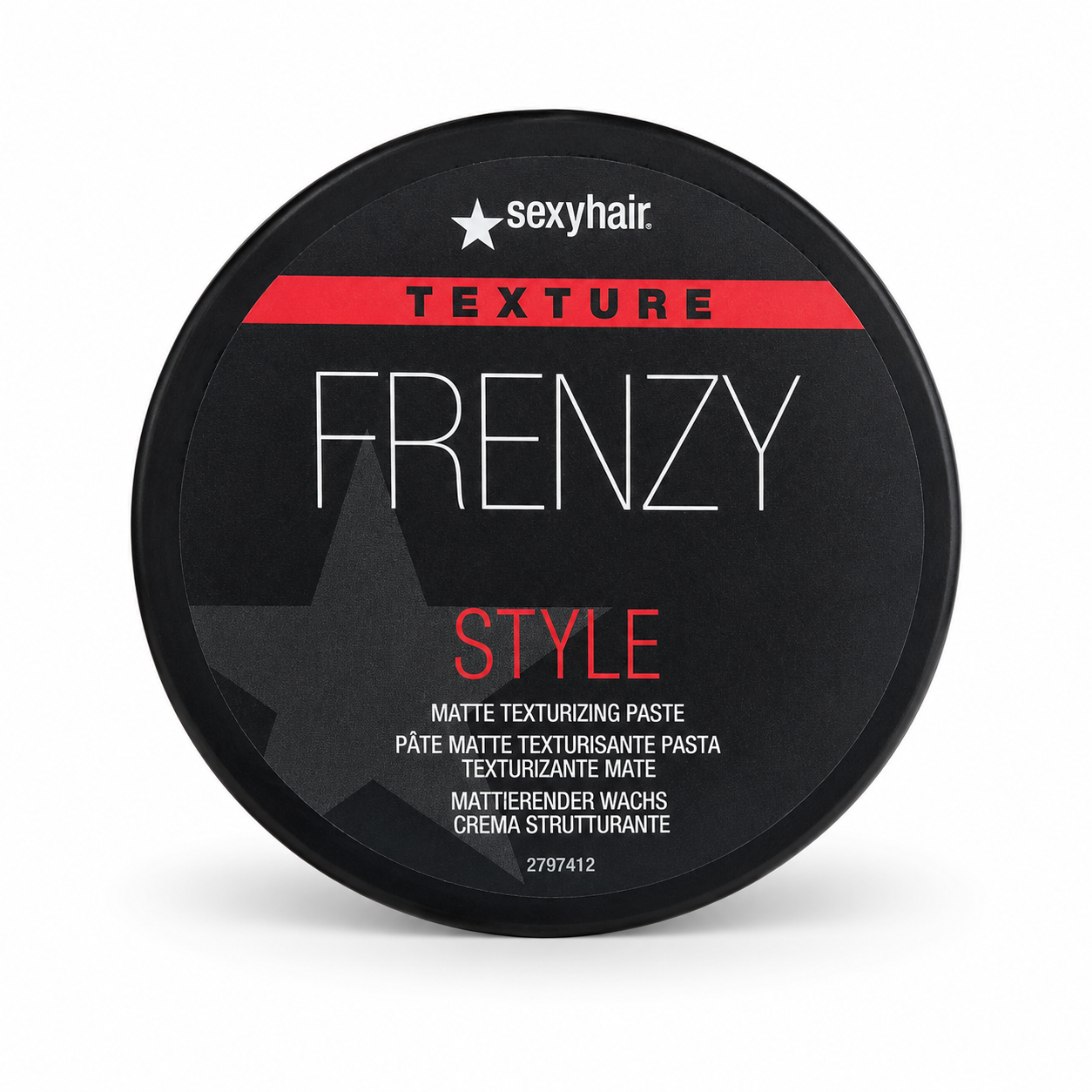 Matteblackhairstylingproductlid.png Sexy Hair Style Frenzy Pâte Texturisante Mate 70 g – Image 1