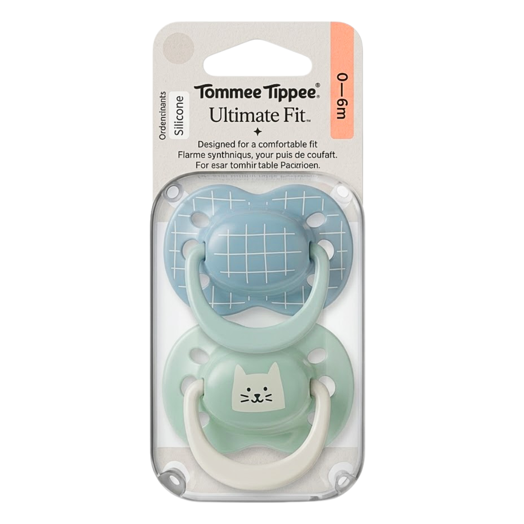 Tommee-Tippee-2-Suc-Ultimate-Fit-Boy-0-6m.png Tommee Tippee 2 Sucettes Ultimate Fit Boy 0-6mois – Image 1