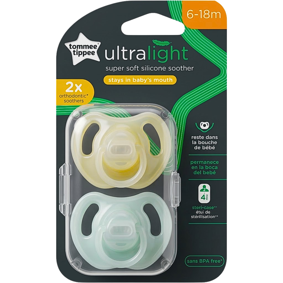 Tommee-Tippee-2-Sucettes-Ultra-Light-6-18-Mois-Garcon.png Tommee Tippee 2 Sucettes Ultra Light 6-18 Mois Garcon – Image 1